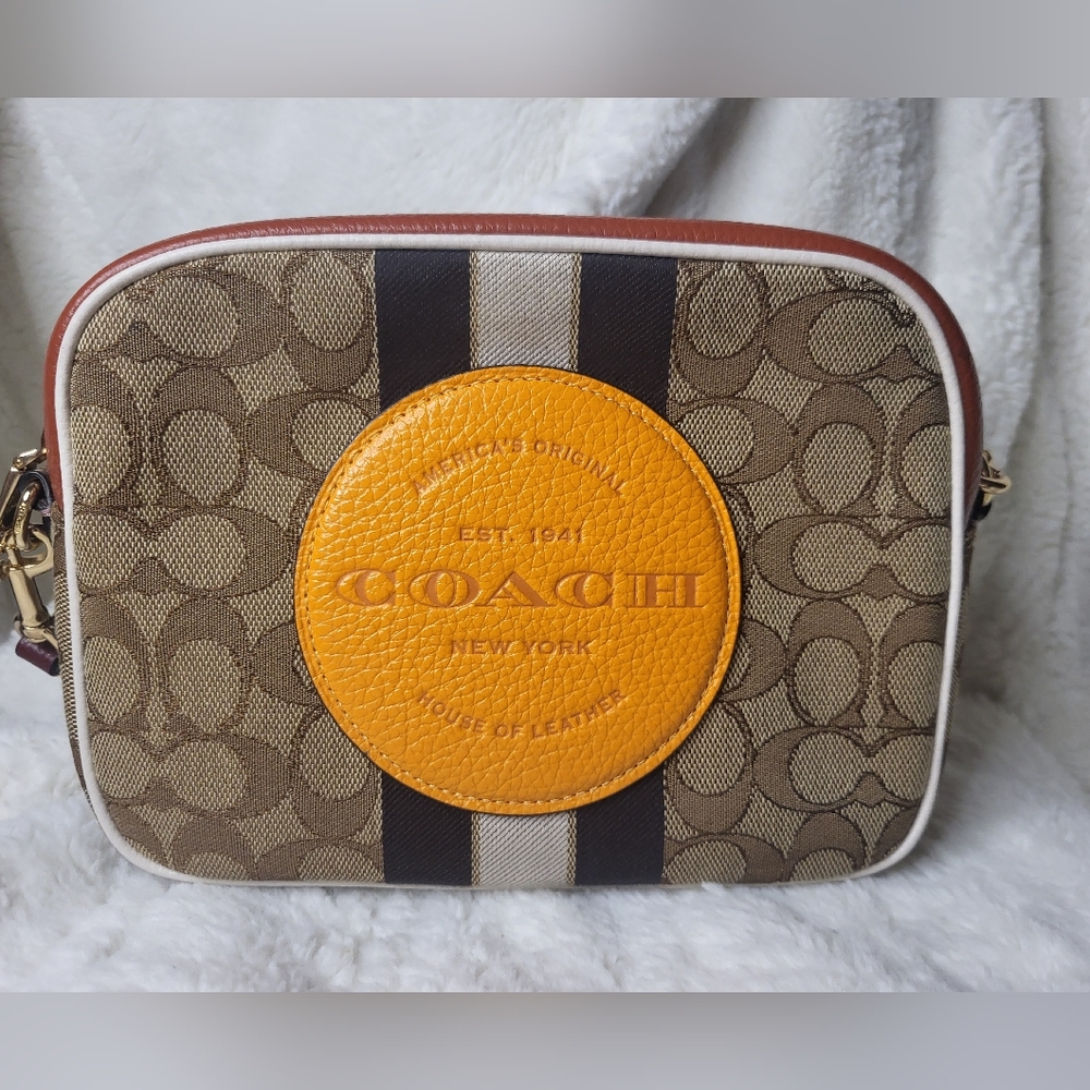 Preloved Dempsey Camera Bag In Signature Jacquard With Stripe And Coach Patch